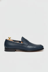 Navy Leather Slip-On Loafers